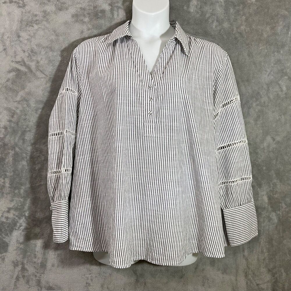 Lane Bryant Top Women's 22/24 Pop Over Shirt Striped detailed Sleeve collar